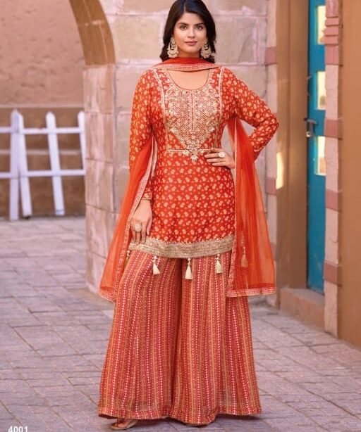 Sangeet Wear Palazzo Salwar Suit With Short Top