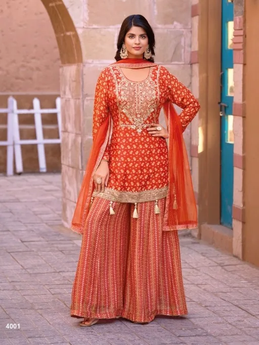 Sangeet Wear Palazzo Salwar Suit With Short Top