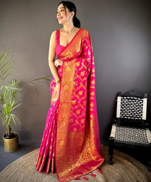 Soft Banarasi Silk Saree with Flower Weaves