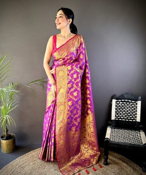 Soft Banarasi Silk Saree with Flower Weaves