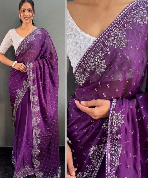 Buy Diamond Hotfix Rangoli Silk Saree