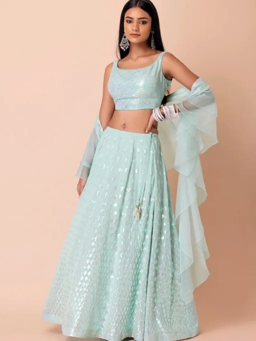 Women's Wear Sky Blue Lehenga Choli