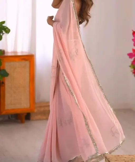 Bollywood Baby Pink Pre Draped Saree with Border