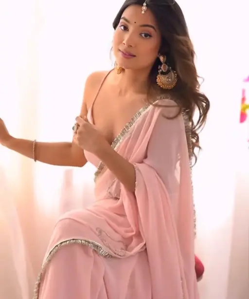 Bollywood Baby Pink Pre Draped Saree with Border