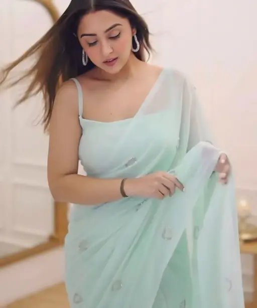 Bollywood Blue Saree with Heart Embroidery And readymade Blouse