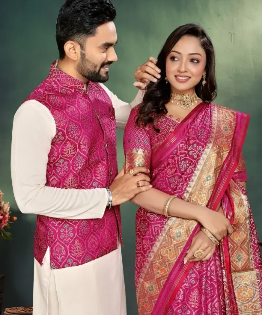 Buy Designer Couple Combo Silk Saree with Kurta