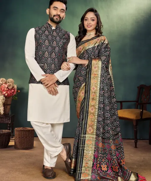 Buy Designer Couple Combo Silk Saree with Kurta