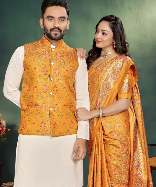 Buy Designer Couple Combo Silk Saree with Kurta