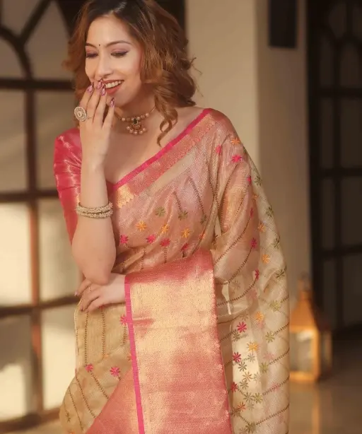Buy Perfect Bollywood Inspired Tissue Silk Saree
