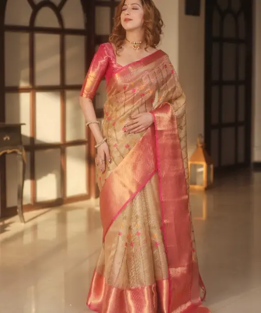 Buy Perfect Bollywood Inspired Tissue Silk Saree