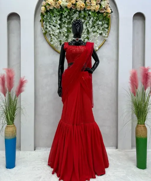 Buy Stylish Red Lehenga Saree