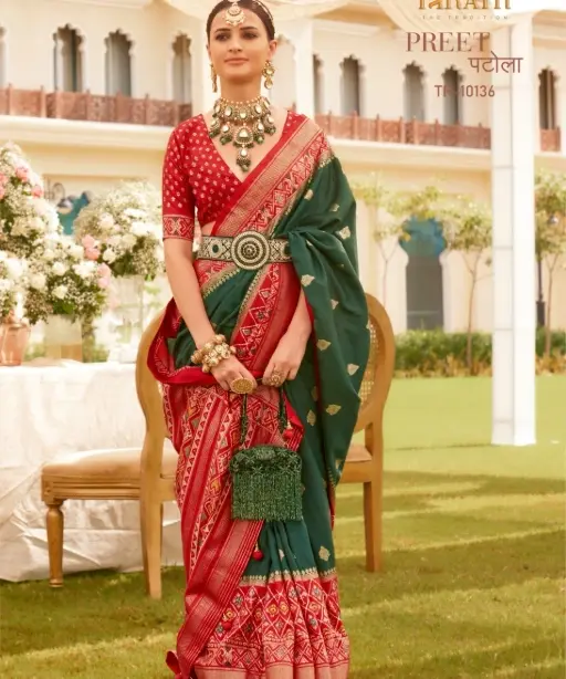 Designer Silk Patola Saree For Sangeet Wear
