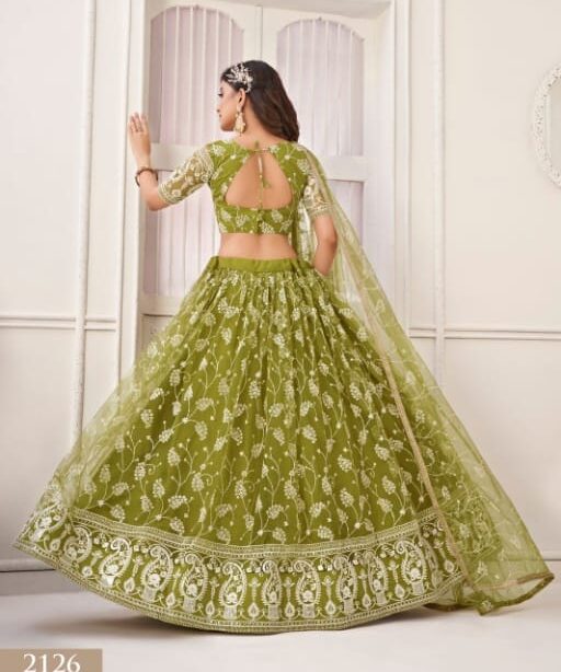 Embellished Green Wedding Wear Net Lehenga Choli