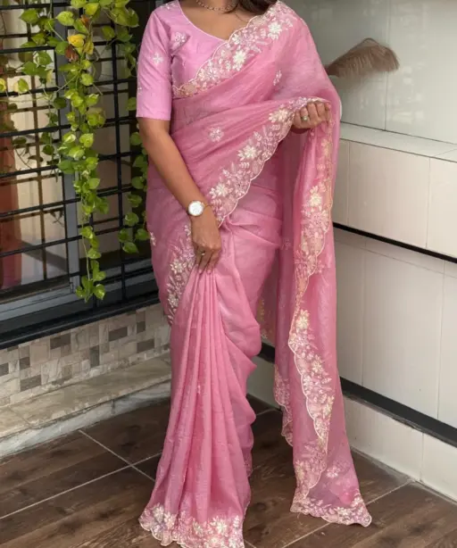 Embroidered Crush Silk Saree