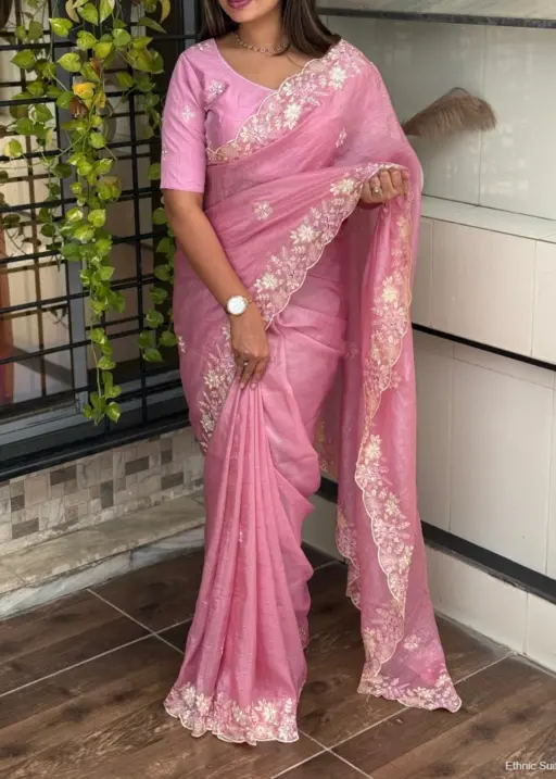 Embroidered Crush Silk Saree