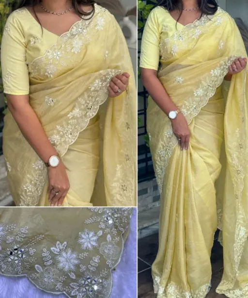 Embroidered Crush Silk Saree