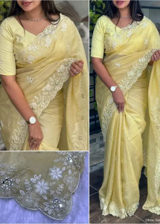 Embroidered Crush Silk Saree