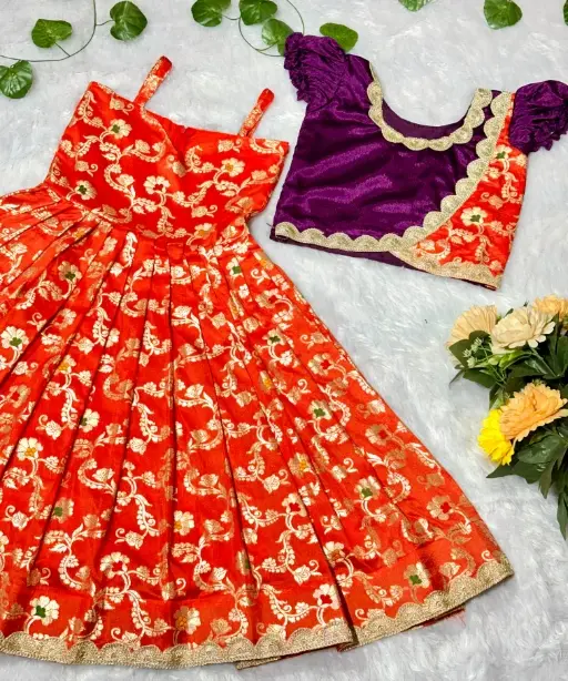 Festive Wear Kids Silk Gown with Coat