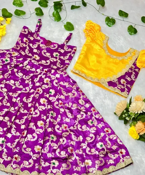 Festive Wear Kids Silk Gown with Coat