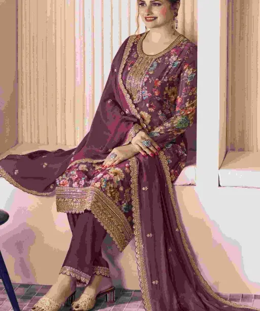 Festive Wear Straight Suit with Floral Print