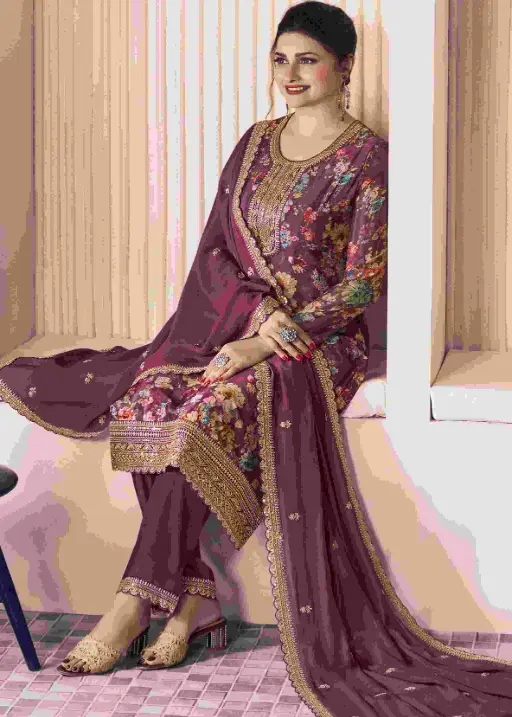 Festive Wear Straight Suit with Floral Print