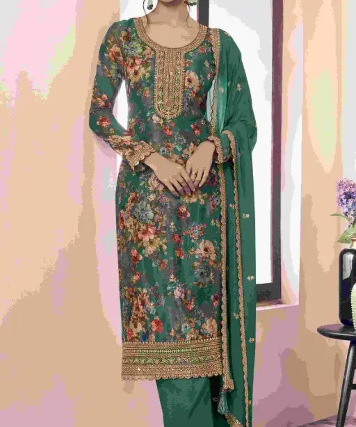 Festive Wear Straight Suit with Floral Print