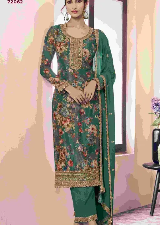 Festive Wear Straight Suit with Floral Print