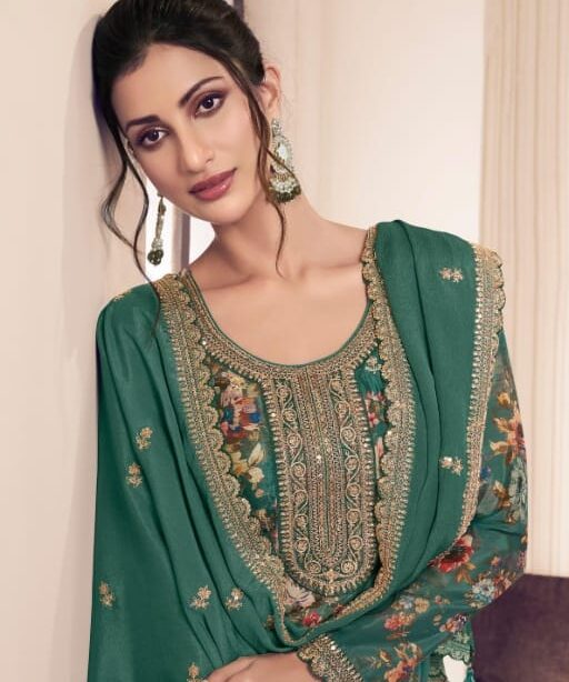 Festive Wear Straight Suit with Floral Print