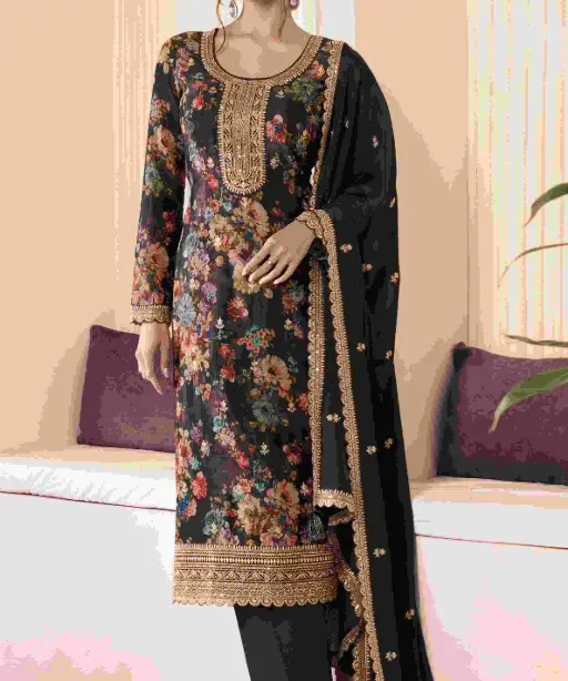 Festive Wear Straight Suit with Floral Print