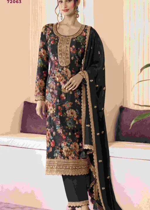 Festive Wear Straight Suit with Floral Print
