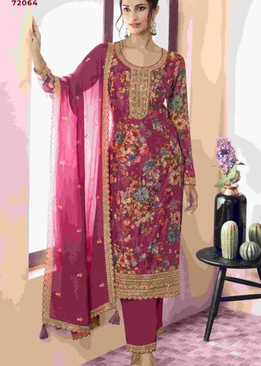 Festive Wear Straight Suit with Floral Print