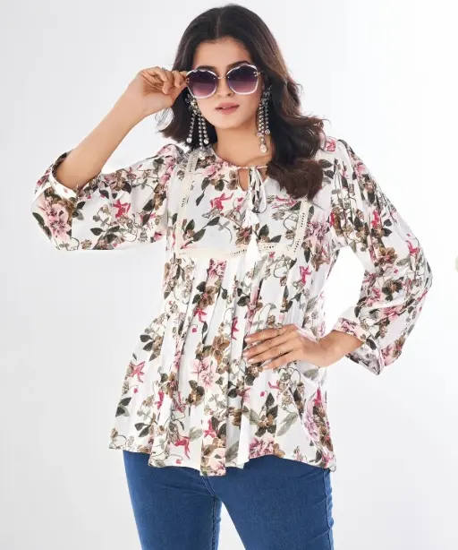 Floral Printed Short Tunic Tops