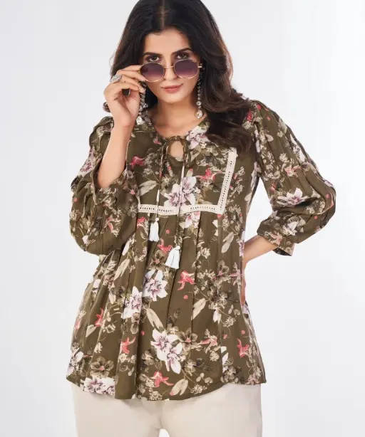 Floral Printed Short Tunic Tops