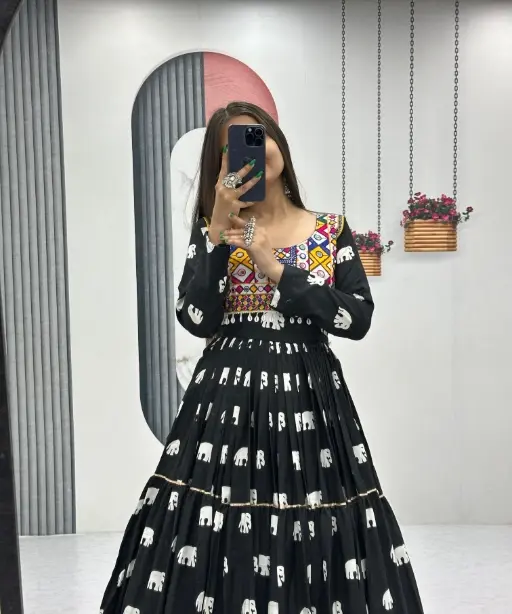 Full Black Gown with Katchi and Hathi Work