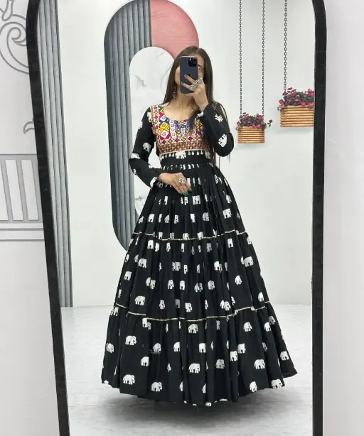 Full Black Gown with Katchi and Hathi Work