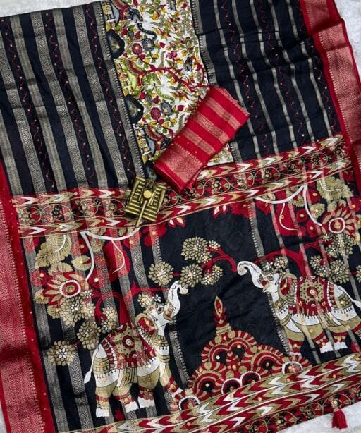 Hand katha Work Cotton Zari Saree