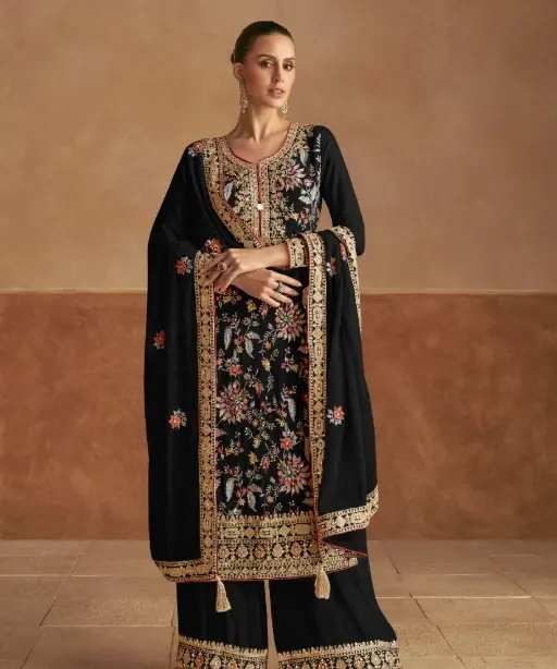 Heavy Embroidery Wedding Wear Palazzo Suits