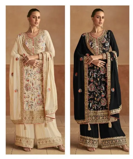 Heavy Embroidery Wedding Wear Palazzo Suits