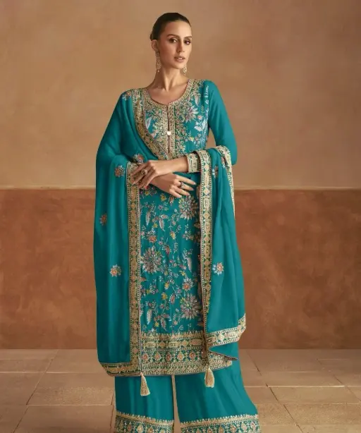 Heavy Embroidery Wedding Wear Palazzo Suits