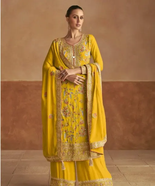 Heavy Embroidery Wedding Wear Palazzo Suits