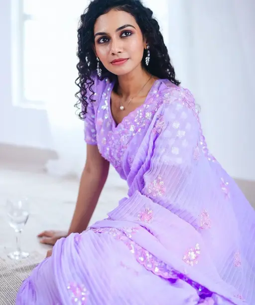 Heavy Embroidery and Sequence Work Purple Saree