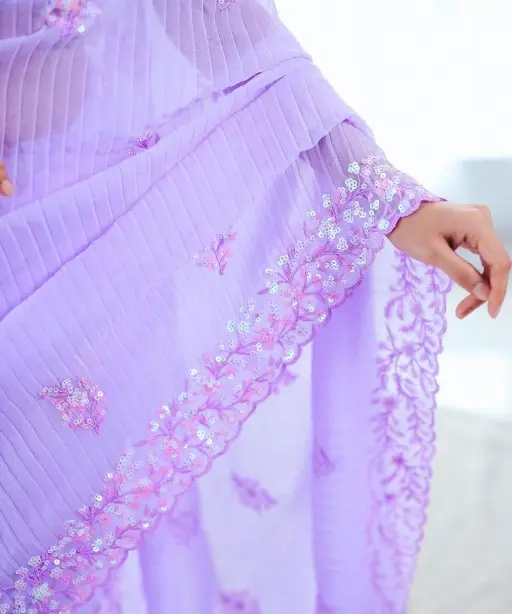 Heavy Embroidery and Sequence Work Purple Saree