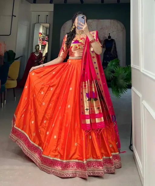 Jacquard Silk Wedding Paithani Lehenga Choli