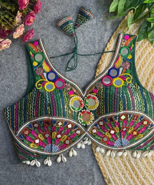 Navratri Apple Cut Blouse with Mirror Work & Gamthi Design