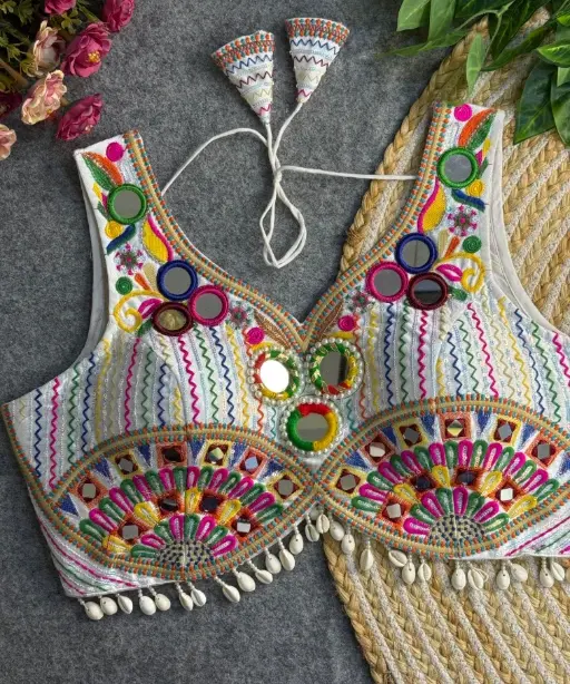 Navratri Apple Cut Blouse with Mirror Work & Gamthi Design