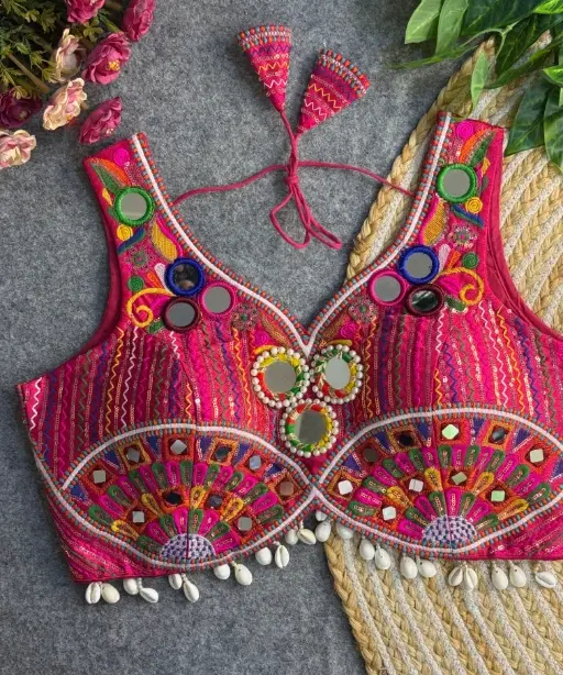 Navratri Apple Cut Blouse with Mirror Work & Gamthi Design