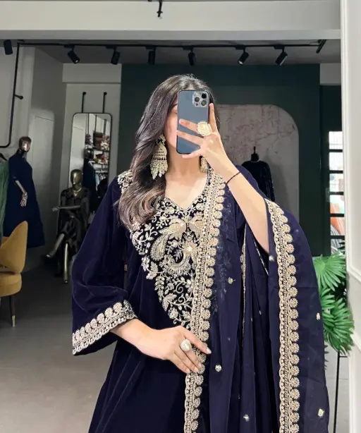 Pure Velvet Stylish Readymade Straight Suit