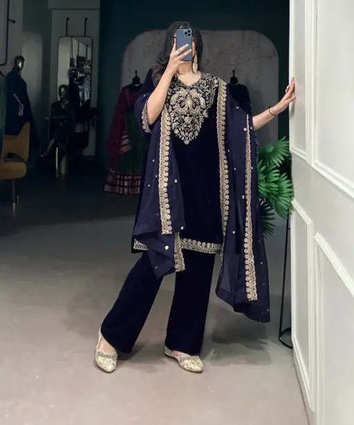 Pure Velvet Stylish Readymade Straight Suit