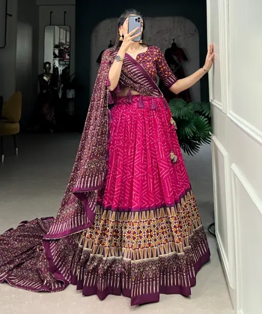 Shop Stylish Bandhej and Ajrakh Printed Chaniya Choli