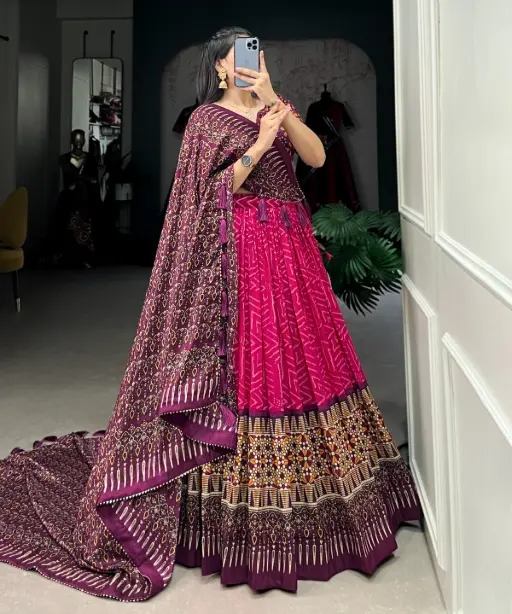 Shop Stylish Bandhej and Ajrakh Printed Chaniya Choli